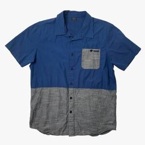 Oakley Shirt Mens L Large Celestial Blue Grey Cotton Colorblock Short Sleeve